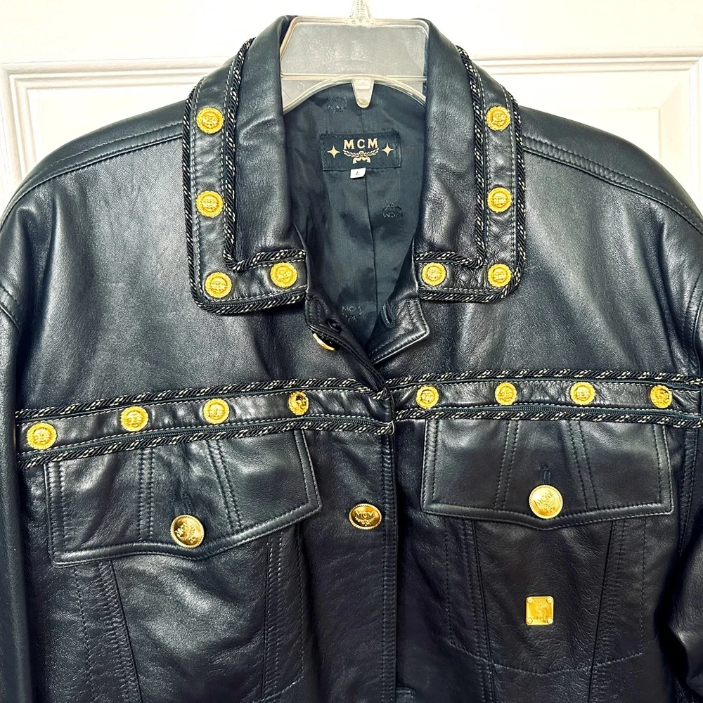 MCM Jacket Bomber Leather Black Rare Luxury Jacket Made In Italy Size large